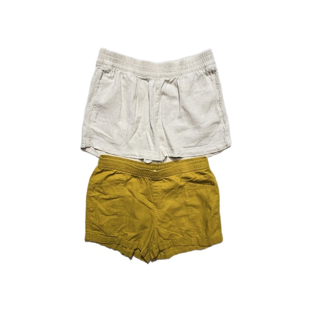 Old Navy Women's Linen Shorts Beige Yellow Lot Of 2 Large